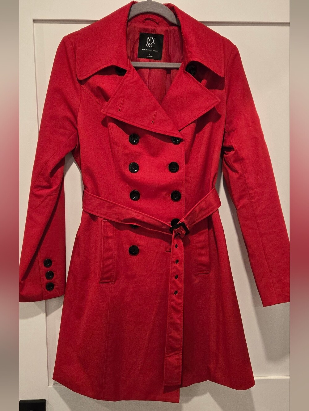 Womens New York & Company Red Belted Trenchcoat, Meduim